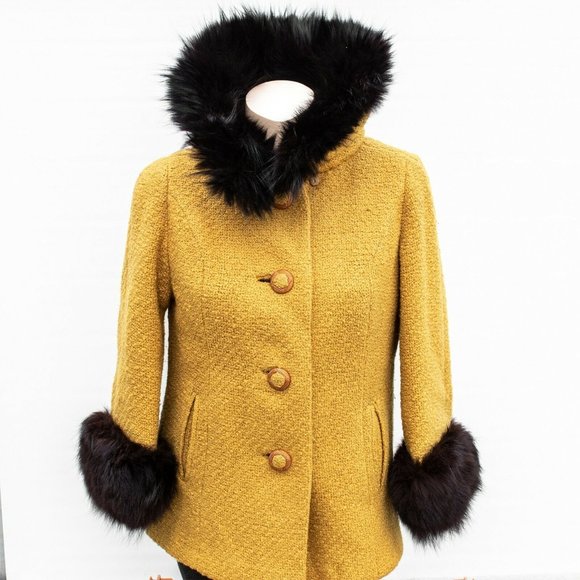 Women's Coat VISCONTI Vintage Gold Brown Faux Fur - Picture 2 of 10